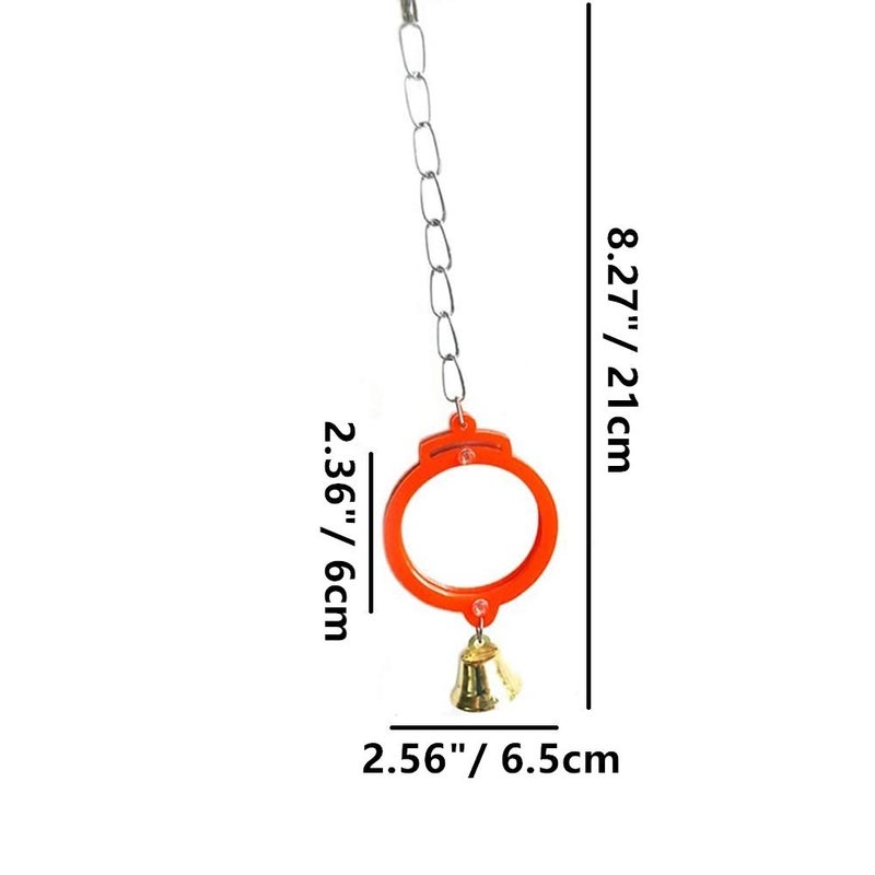 Bird Mirror Toy with Bell Swing Hanging Ringer Leather Mirror Toy Parrot Cage Accessories Decoration for Small and Medium Parakeet Cockatiel Finch Lovebird Conure Budgie Cockatoo African Grey (D)